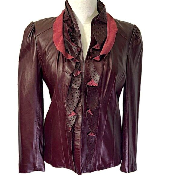 Iman Leather Jacket Size Large Ruffles NWOT - Picture 1 of 10